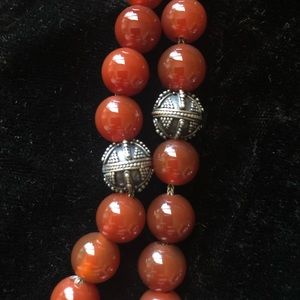 Red agate with designer silver beads Opa beads necklace